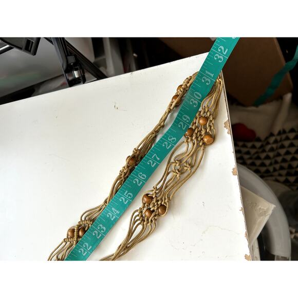 Macrame Fashion Belt Womens Brown Wooden Beads Braided Bohemian Festival Fringe - Picture 3 of 5